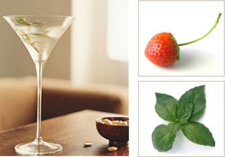 Vodka, Strawberry and Fresh Basil Martini