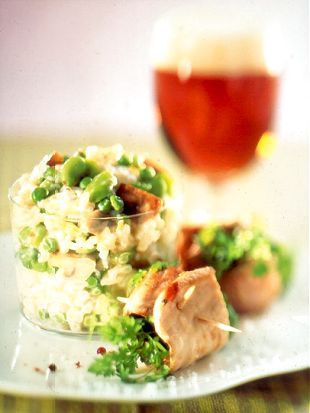 Pork Roulades with Fresh Herbs and Green Risotto with Beer