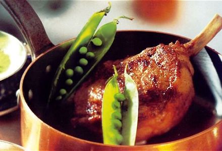 Milk-Fed Veal Chop with Truffled Jerusalem Artichokes, Creamed Peas and Arabica Jus