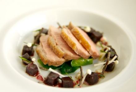 Pan Roasted Polderside Duck Breast, Parsnip Cream, Beets and Brussel Sprouts
