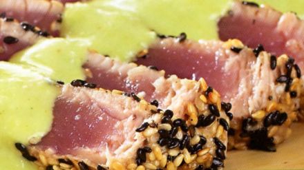 Pan seared sesame-crusted tuna steaks