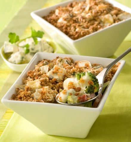 Individual Vegetable Casseroles with Bresse Blue Cheese and Gingerbread Crumble