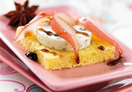 Sweet-Savory Pound Cake with Blue Cheese and Wine-Poached Pears