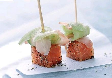 Salmon Lollipops with Pickled Ginger and Cucumber