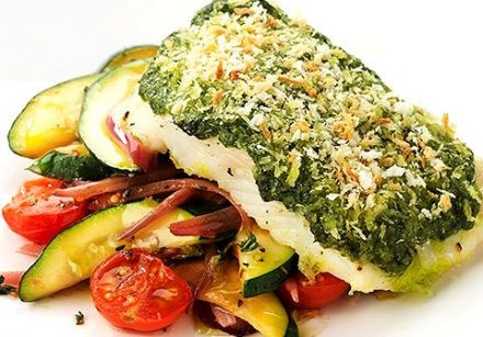Roasted halibut with vegetables