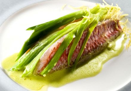 Red Mullet with Lemon Leek Fondue and Lime Vermouth Sauce