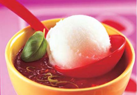 Chilled Tomato Soup with Lemon Sorbet