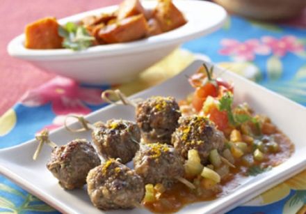 Creole-Style Meatballs with Sweet Potato Fricassee