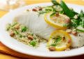 Lemon roasted halibut with quinoa and spring vegetables