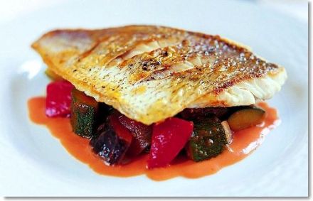 Pan-fried Fillet of Sea Bream with Ratatouille and Tomato Coulis