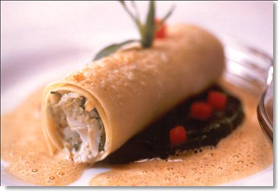 Maryland Crabmeat Cannelloni with Leeks and Saffron Scented Sauce
