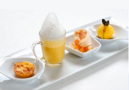A First Course Quartet: Langoustine on Pear and Pumpkin Compote 1