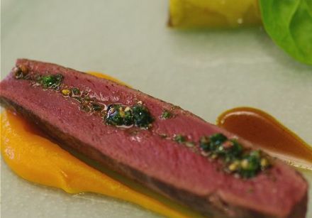 Roast Saddle of Hare with Braised Leg-Meat Cannelloni and Quince and Tonka Bean Confit 1